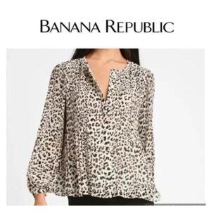 Banana Republic XL Animal Print Pleated Bodice Balloon Sleeve Lined Top 9765‎